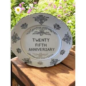 VINTAGE TMJ Japan 25th Anniversary Plate - 10 1/2" 3326 White & Silver